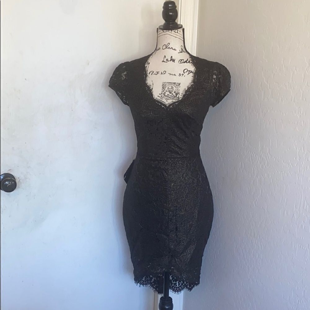 Bebe Scalloped Lace Design Dress Feminine Event Formal Party Resort Gala